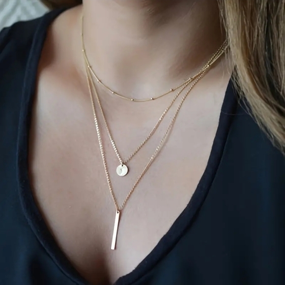 14K Gold Plated Multilayer Long Choker Necklace Sequin Strip Pendant Jewelry‎ - Picture 1 of 4